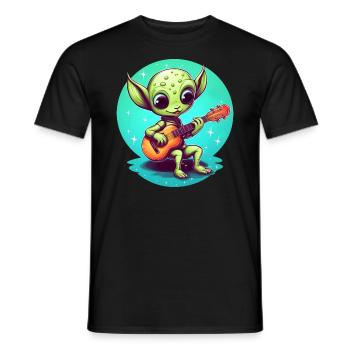 Süßer Alien spielt Gitarre im Sonnenuntergang - Männer T-Shirt - Schwarz - Vorne - AI Model Male 178 light (178cm)