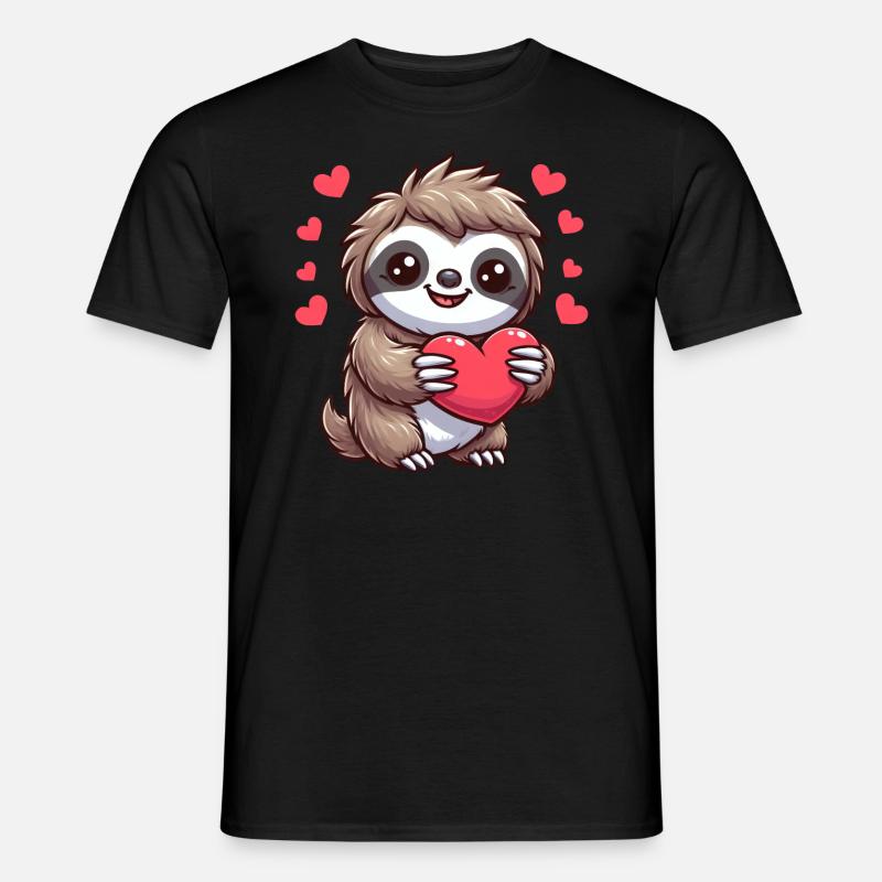 Süßes Faultier Liebe Herz Freundschaft - Männer T-Shirt - Schwarz
