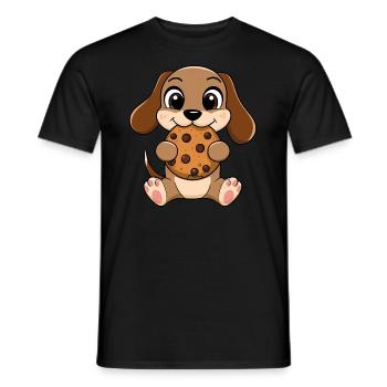 Mignon teckel cookie biscuit dessin animé grignoter des bonbons - T-shirt homme - noir - Devant - AI Model Male 178 light (178cm)