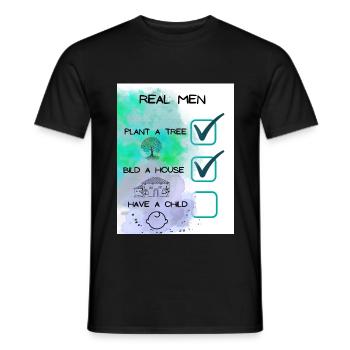 A real Men, a real man, tree, house, child, - Men's T-Shirt - black - Front - AI Model Male 178 light (178cm)