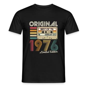 Millésime 1976 né rétro cassette anniversaire - T-shirt homme - noir - Devant - AI Model Male 178 light (178cm)