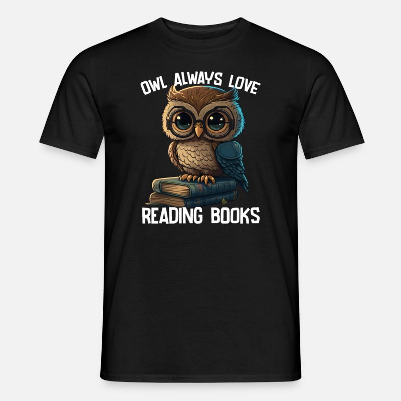 Eule liest immer gerne Bücher - Männer T-Shirt - Schwarz