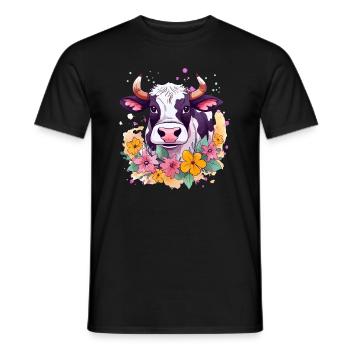 Kuh und Blumen - Männer T-Shirt - Schwarz - Vorne - AI Model Male 178 light (178cm)
