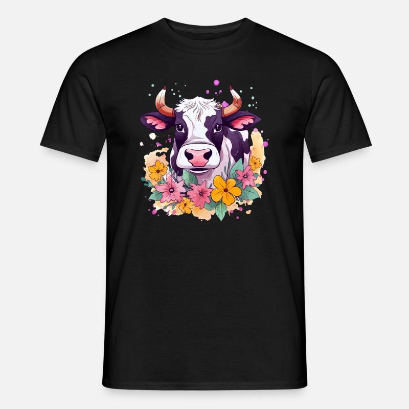 Kuh und Blumen - Männer T-Shirt - Schwarz