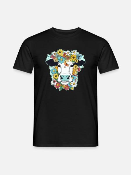 Vache et fleurs - T-shirt homme - noir