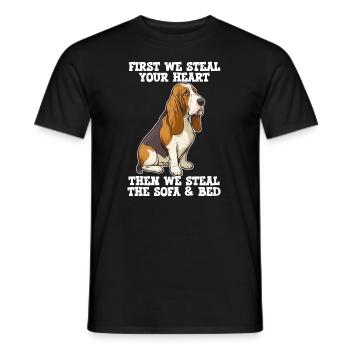 Basset Hound First We Steal Your Heart - T-shirt homme - noir - Devant - AI Model Male 178 light (178cm)