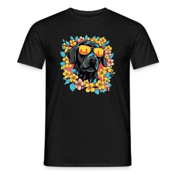 Schwarzer Labrador Hund Und Blumen Bunt - Männer T-Shirt - Schwarz - Vorne - AI Model Male 178 light (178cm)
