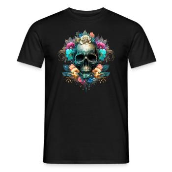 Skull with flowers - Men's T-Shirt - black - Front - AI Model Male 178 light (178cm)