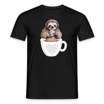 Kaffee Süßes Faultier in einer Kaffeetasse Kaffee trinken - Männer T-Shirt - Schwarz - Vorne - AI Model Male 178 light (178cm)