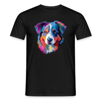 Australian Shepherd Hund Bunt - Männer T-Shirt - Schwarz - Vorne - AI Model Male 178 light (178cm)