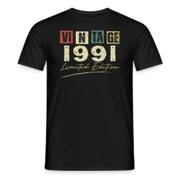 Jahrgang 1991 Original Jubiläumsgeschenk 1991 - Männer T-Shirt - Schwarz - Vorne - AI Model Male 178 light (178cm)
