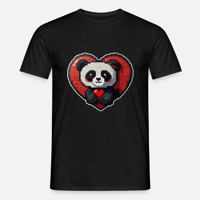 Pixel-Panda mit großem Herz - Männer T-Shirt - Schwarz