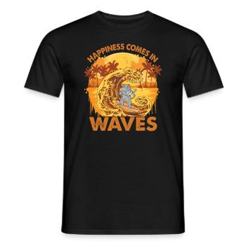 Happiness Comes In Waves - Surfende Katze - Surfen - Männer T-Shirt - Schwarz - Vorne - AI Model Male 178 light (178cm)