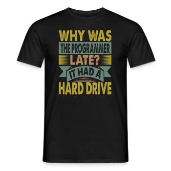 Pourquoi le programmeur était-il en retard ? Blagues drôles de papa - T-shirt homme - noir - Devant - AI Model Male 178 light (178cm)