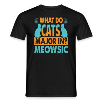 Dans quoi les chats se spécialisent-ils? Meowsic - Blagues de papa - T-shirt homme - noir - Devant - AI Model Male 178 light (178cm)