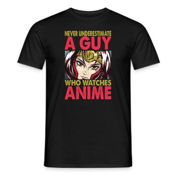 Never Underestimate A Guy Who Watches Anime - Funn - Men's T-Shirt - black - Front - AI Model Male 178 light (178cm)