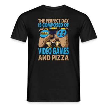 The Perfect Day Is Composed Of Video Games And Piz - Men's T-Shirt - black - Front - AI Model Male 178 light (178cm)