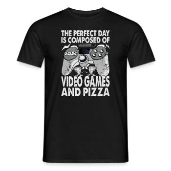 The Perfect Day Is Composed Of Video Games And Piz - Men's T-Shirt - black - Front - AI Model Male 178 light (178cm)