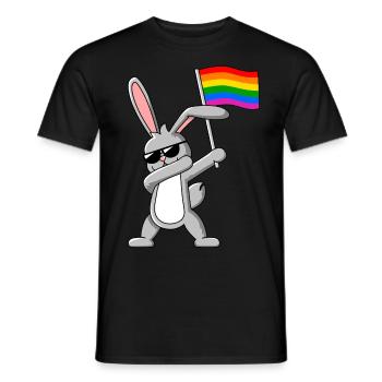 Dabbing Rabbit mit Gay Pride LGBTQ Regenbogenfahne - Männer T-Shirt - Schwarz - Vorne - AI Model Male 178 light (178cm)