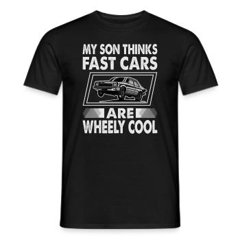 My Son Thinks Fast Cars Are Wheely Cool - Funny - - Men's T-Shirt - black - Front - AI Model Male 178 light (178cm)
