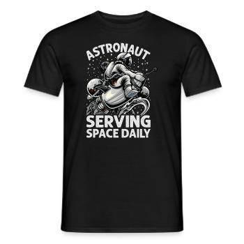 Astronaut Serving Space Daily - Funny - Planets - - Men's T-Shirt - black - Front - AI Model Male 178 light (178cm)