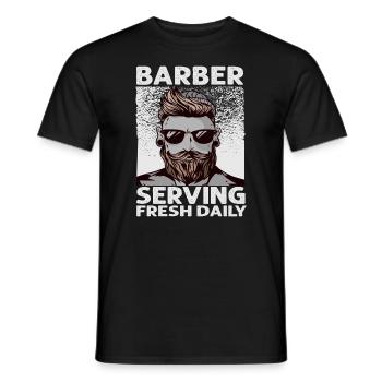 Barber Serving Fresh Daily - Haircut - Funny - Bea - Men's T-Shirt - black - Front - AI Model Male 178 light (178cm)