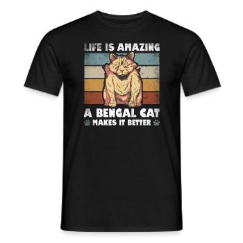 La vie est incroyable Le chat du Bengale le rend meilleur - T-shirt homme - noir - Devant - AI Model Male 178 light (178cm)