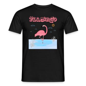 Flamingo Teich Rosa Seerose Schilf Ufer - Männer T-Shirt - Schwarz - Vorne - AI Model Male 178 light (178cm)