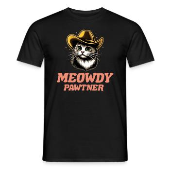 Meowdy Pawtner Cowboy Katze Meme Witzig Humor - Männer T-Shirt - Schwarz - Vorne - AI Model Male 178 light (178cm)
