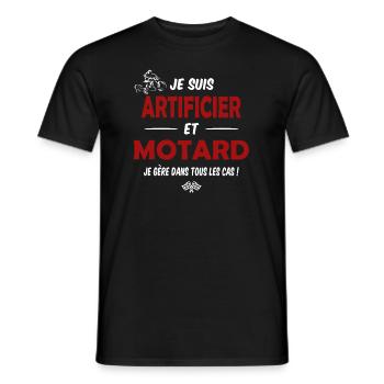 Artificier et motard cadeau humour moto - T-shirt homme - noir - Devant - AI Model Male 178 light (178cm)