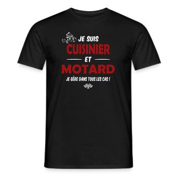 Cuisinier et motard cadeau humour moto - T-shirt homme - noir - Devant - AI Model Male 178 light (178cm)