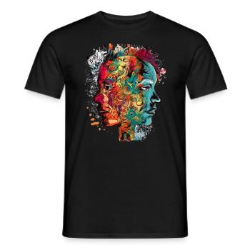 Doppelte Porträts - Männer T-Shirt - Schwarz - Vorne - AI Model Male 178 light (178cm)