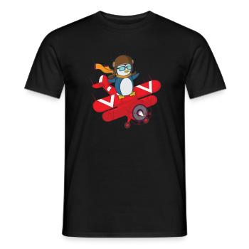 Un pingouin vole en biplan rouge - T-shirt homme - noir - Devant - AI Model Male 178 light (178cm)