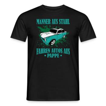 GDR Trabi Men made of steel, drive cars made of cardboard - Men's T-Shirt - black - Front - AI Model Male 178 light (178cm)
