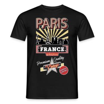Paris France City Skyline Vintage Rétro - T-shirt homme - noir - Devant - AI Model Male 178 light (178cm)