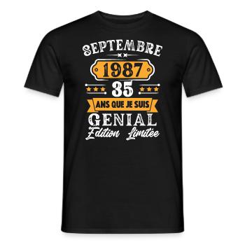 Cadeau D'anniversaire 35 Ans Septembre 1987 Rétro - T-shirt homme - noir - Devant - AI Model Male 178 light (178cm)