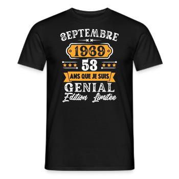 Cadeau D'anniversaire 53 Ans Septembre 1969 Rétro - T-shirt homme - noir - Devant - AI Model Male 178 light (178cm)