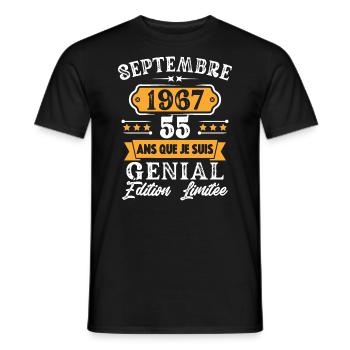 Cadeau D'anniversaire 55 Ans Septembre 1967 Rétro - T-shirt homme - noir - Devant - AI Model Male 178 light (178cm)