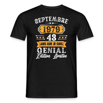 Cadeau D'anniversaire 43 Ans Septembre 1979 Rétro - T-shirt homme - noir - Devant - AI Model Male 178 light (178cm)