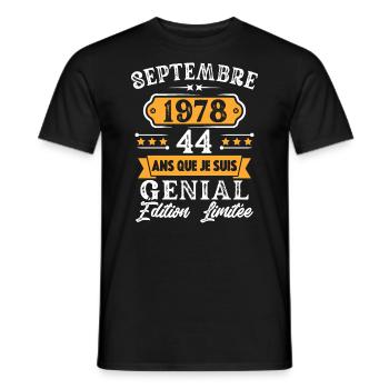 Cadeau D'anniversaire 44 Ans Septembre 1978 Rétro - T-shirt homme - noir - Devant - AI Model Male 178 light (178cm)