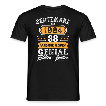 Cadeau D'anniversaire 38 Ans Septembre 1984 Rétro - T-shirt homme - noir - Devant - AI Model Male 178 light (178cm)