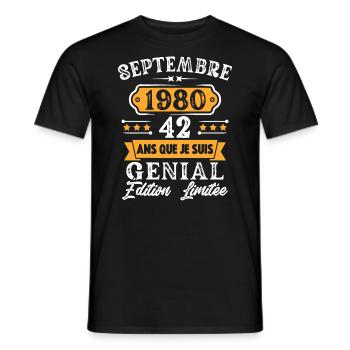 Cadeau D'anniversaire 42 Ans Septembre 1980 Rétro - T-shirt homme - noir - Devant - AI Model Male 178 light (178cm)