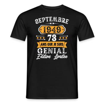 Cadeau D'anniversaire 73 Ans Septembre 1949 Rétro - T-shirt homme - noir - Devant - AI Model Male 178 light (178cm)