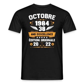 Octobre 1984 Idée Cadeau D'anniversaire 38 Ans - T-shirt homme - noir - Devant - AI Model Male 178 light (178cm)