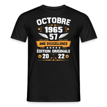 Octobre 1965 Idée Cadeau D'anniversaire 57 Ans - T-shirt homme - noir - Devant - AI Model Male 178 light (178cm)