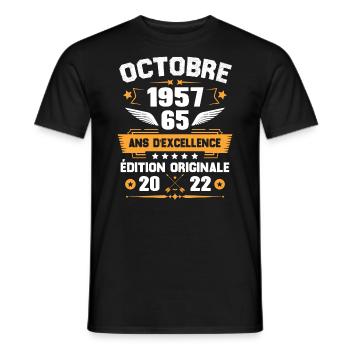 Octobre 1957 Idée Cadeau D'anniversaire 65 Ans - T-shirt homme - noir - Devant - AI Model Male 178 light (178cm)