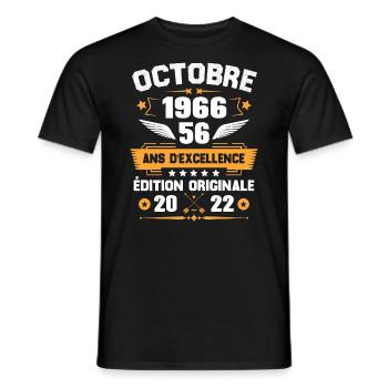 Octobre 1966 Idée Cadeau D'anniversaire 56 Ans - T-shirt homme - noir - Devant - AI Model Male 178 light (178cm)