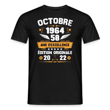 Octobre 1964 Idée Cadeau D'anniversaire 58 Ans - T-shirt homme - noir - Devant - AI Model Male 178 light (178cm)