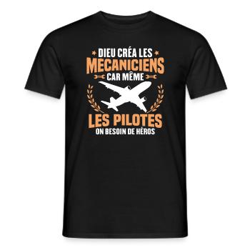 Cadeau humour mécanicien d'avion - T-shirt homme - noir - Devant - AI Model Male 178 light (178cm)