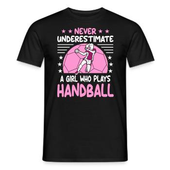 Unterschätze niemals ein Mädchen, das Handball spielt - Männer T-Shirt - Schwarz - Vorne - AI Model Male 178 light (178cm)